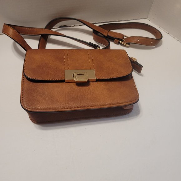 Small Brown Faux Leather Crossbody Shoulder Purse Bag Wallet W Belt Loop - Picture 1 of 10